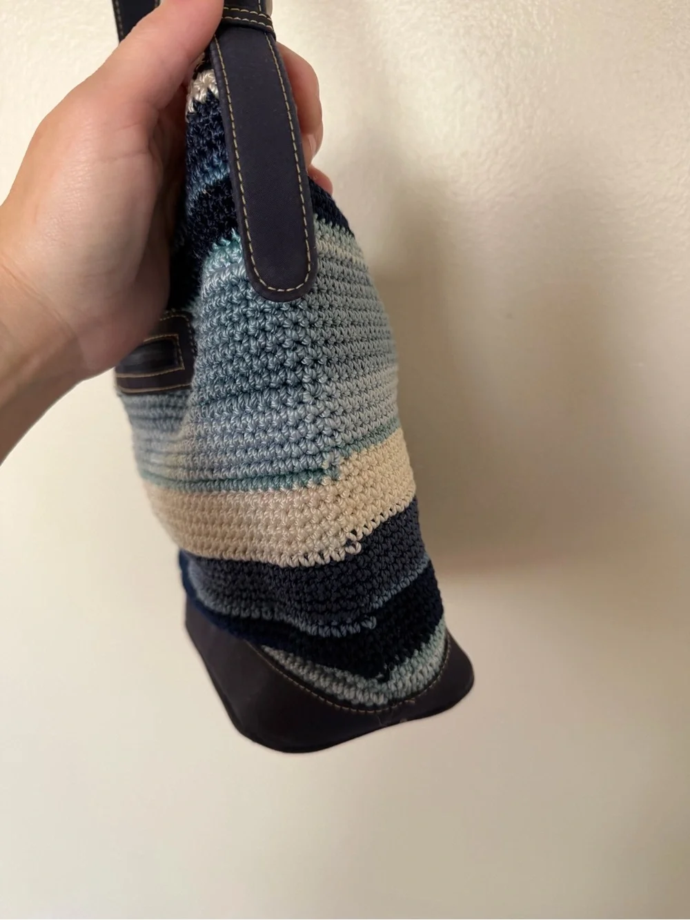 THE SAK Vintage Blue Stripe Crochet Knit Hobo Shoulder Bag